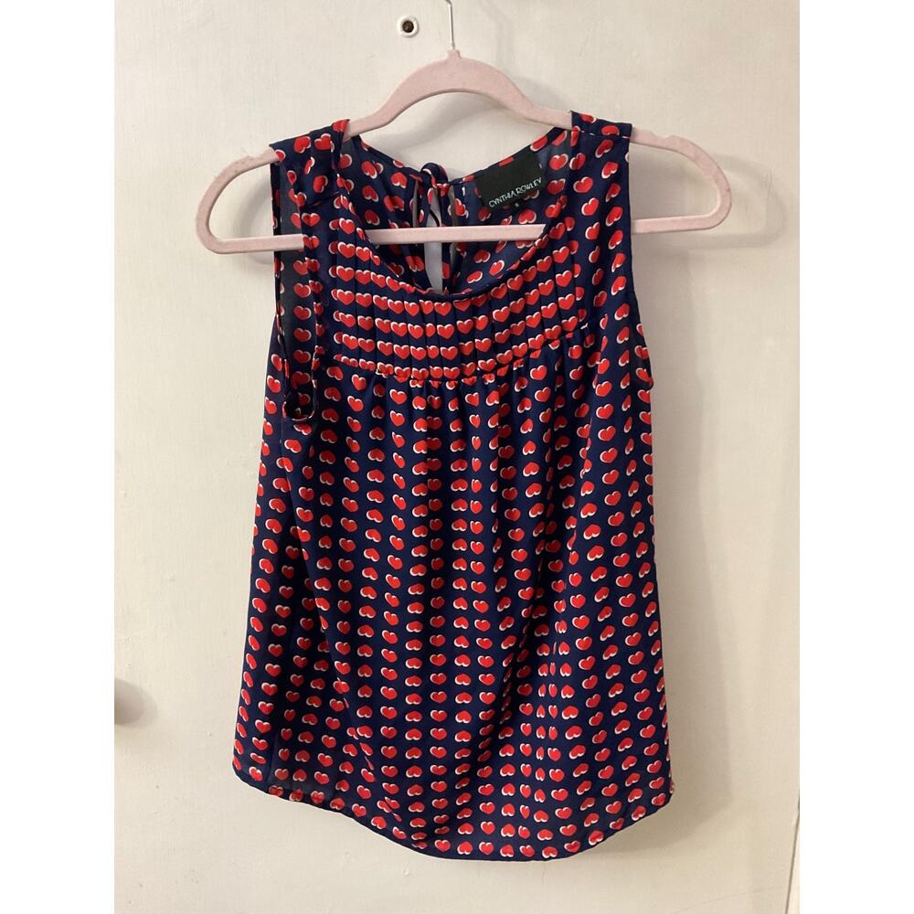 Cynthia Rowley Sleeveless Blouse S Holiday Cherry Girl Prints Casual Preppy Twee
